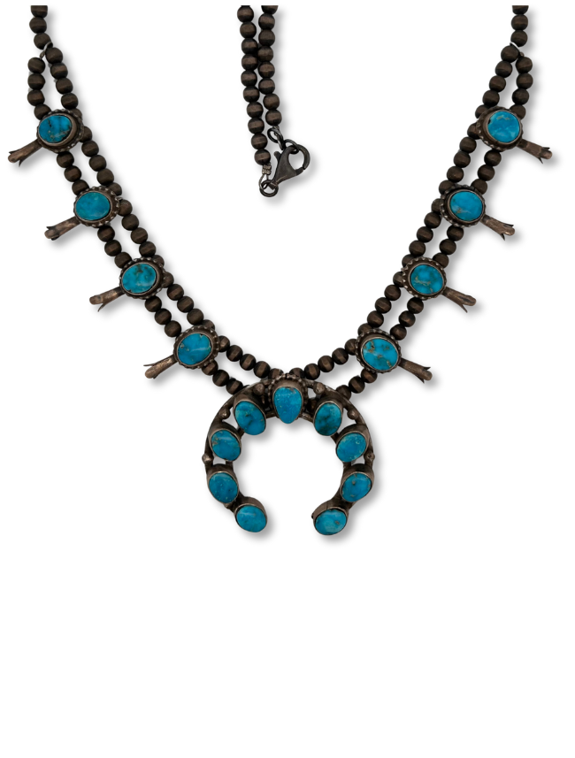 Top down view of the Sterling Silver & Turquoise Necklace