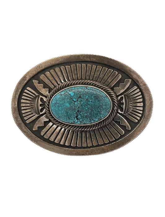 Front view of sterling silver and turquoise ring