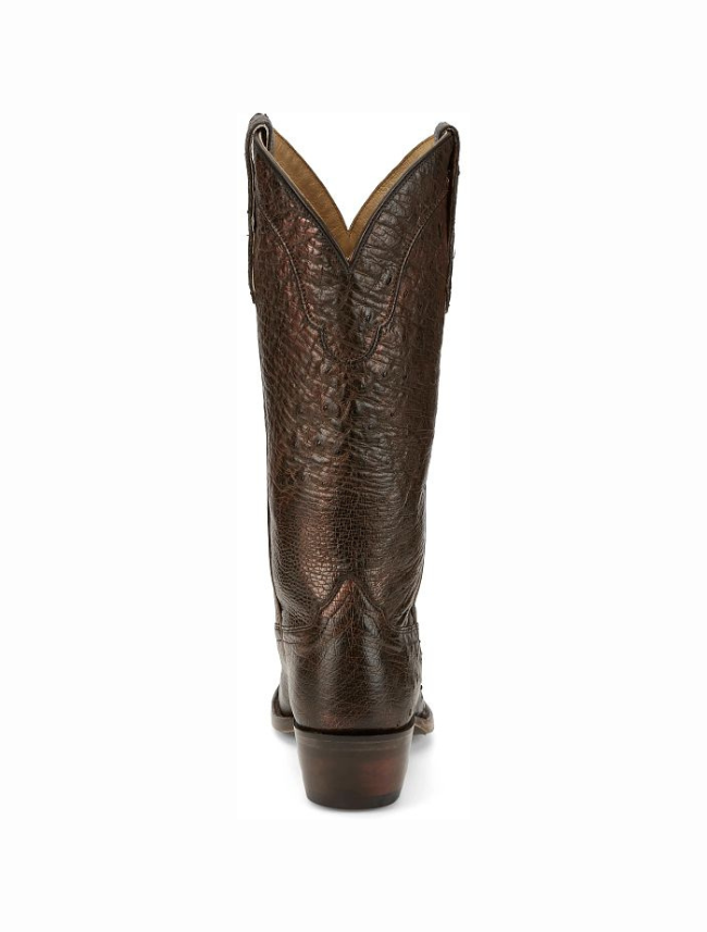 Tony Lama Women's Lenora 13" Smooth Ostrich Cowgirl Boots in Copper showing the back of the cowgirl boot and the elegant stitching this is for quality womens cowboy boots