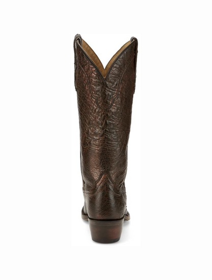 Tony Lama Women's Lenora 13" Smooth Ostrich Cowgirl Boots in Copper showing the back of the cowgirl boot and the elegant stitching this is for quality womens cowboy boots