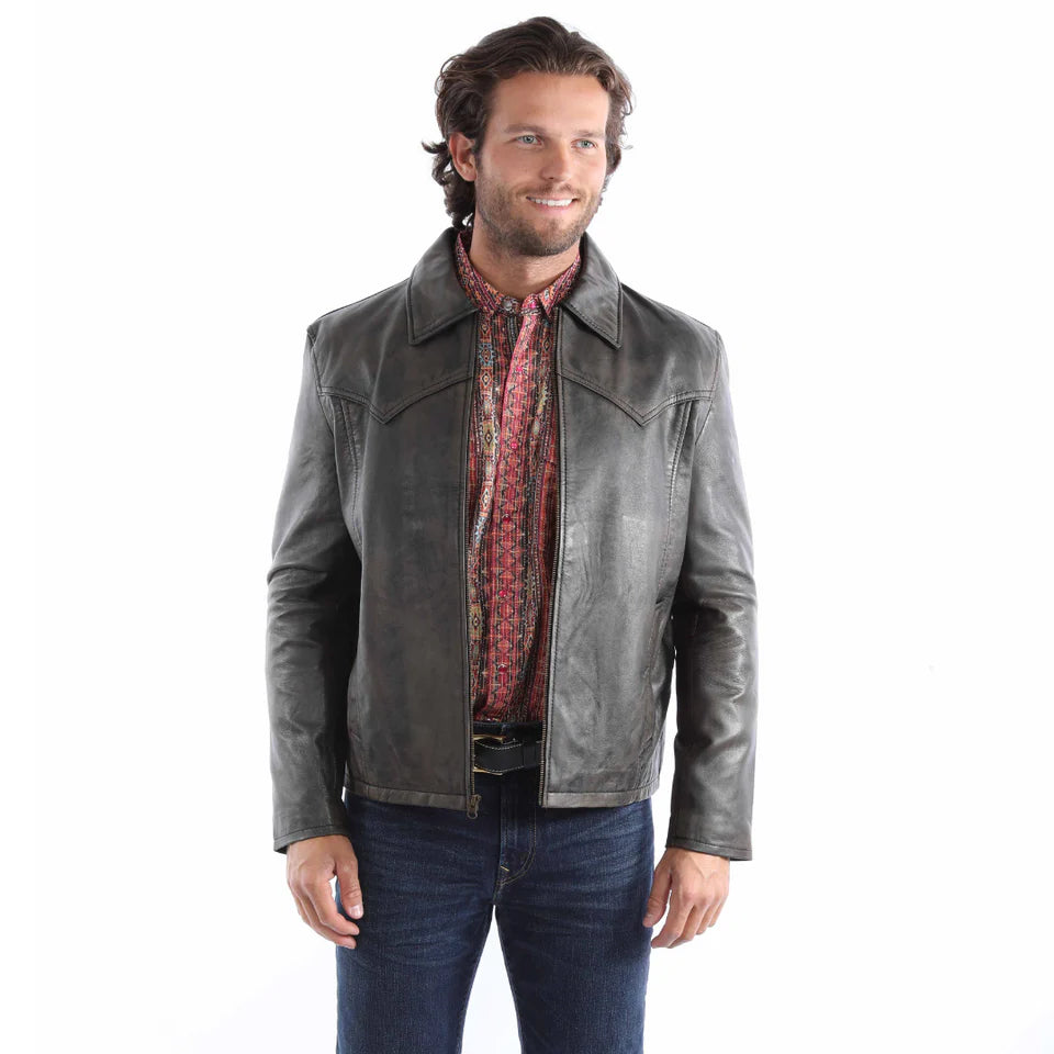 Men's Brown Leather Zip Front Jacket