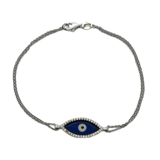 18K White Gold Enamel & Diamond Evil Eye Bracelet