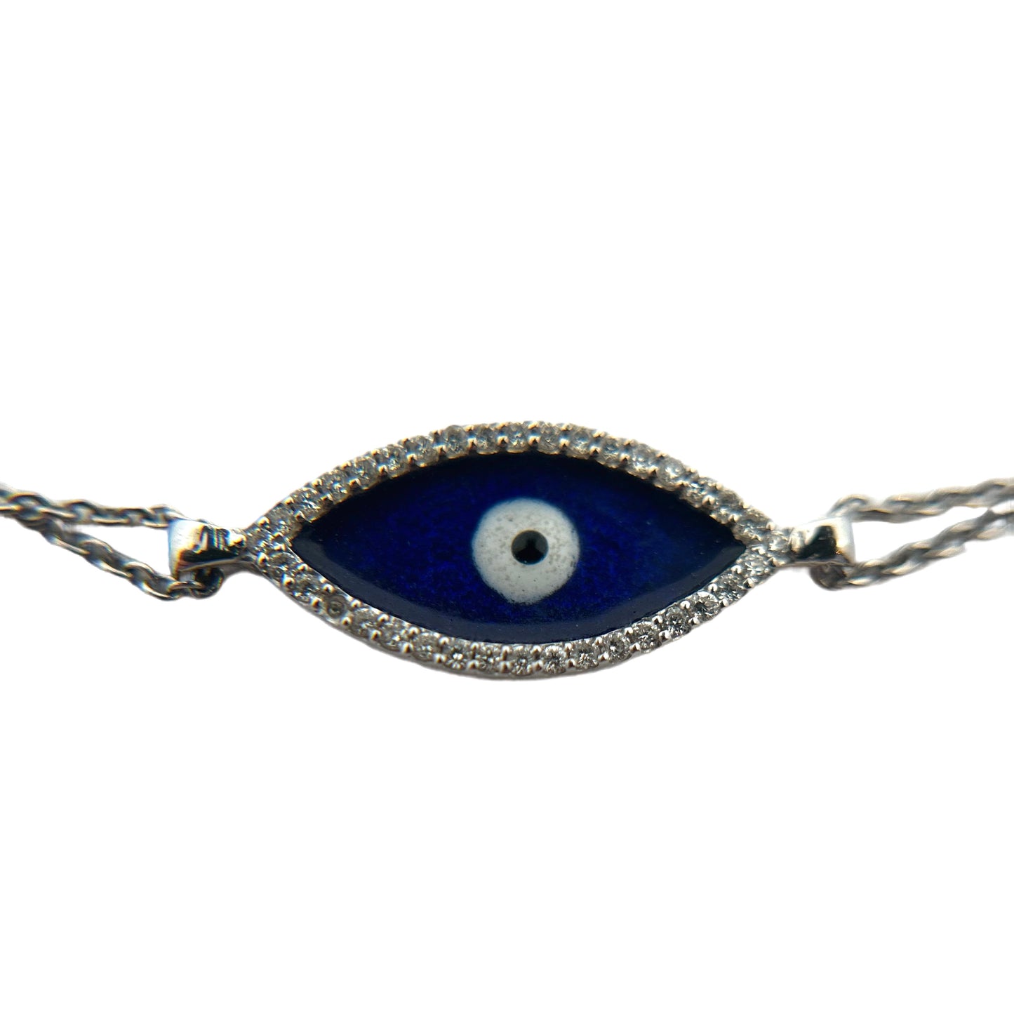 18K White Gold Enamel & Diamond Evil Eye Bracelet