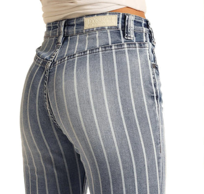 Women's Striped Trouser Flare Jeans