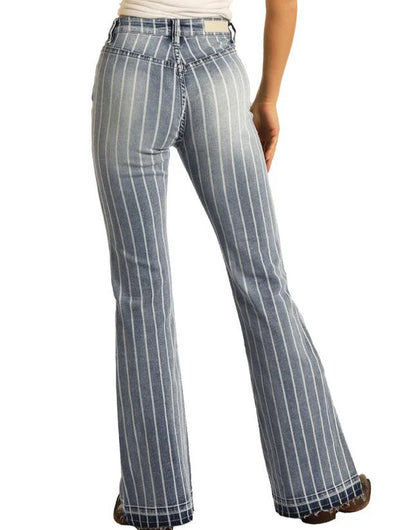 Women's Striped Trouser Flare Jeans