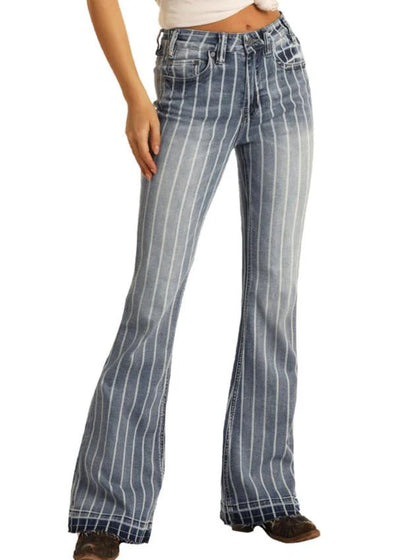 Women's Striped Trouser Flare Jeans