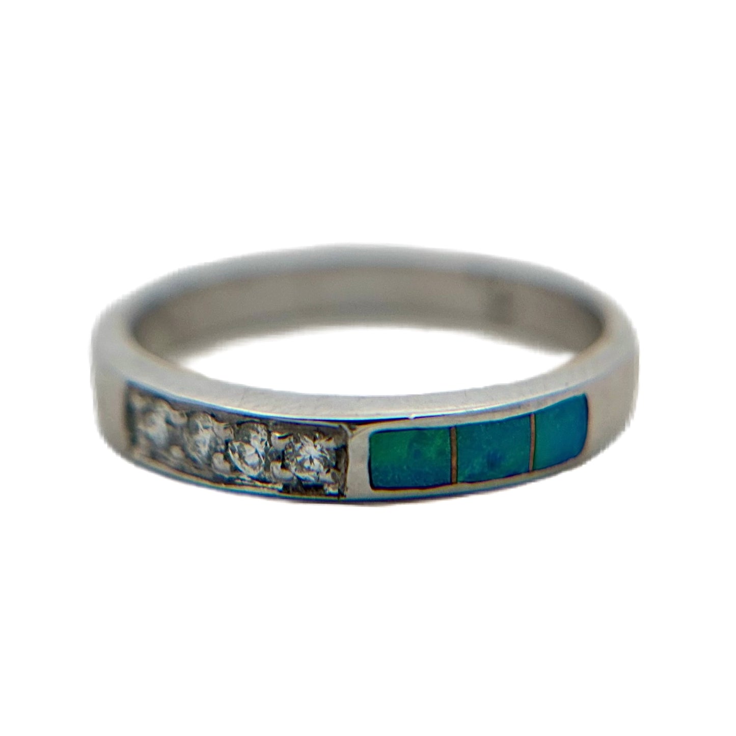 14K White Gold Diamond & Opal Inlay Ring