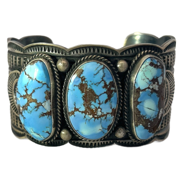 CURVE 03 RIDGE 7号 作家鉢 台座付き Silver Andy Cadman Sterling Silver & Golden Hills Turquoise Cuff Bracelet