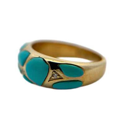 14K Yellow Gold Sleeping Beauty Turquoise & Diamond Ring