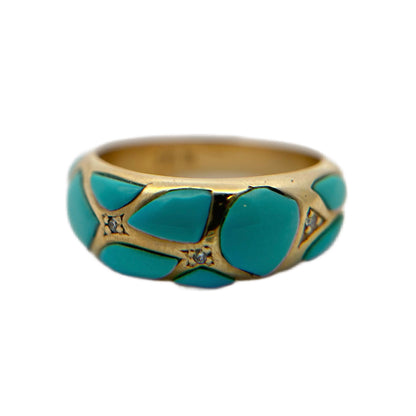 14K Yellow Gold Sleeping Beauty Turquoise & Diamond Ring