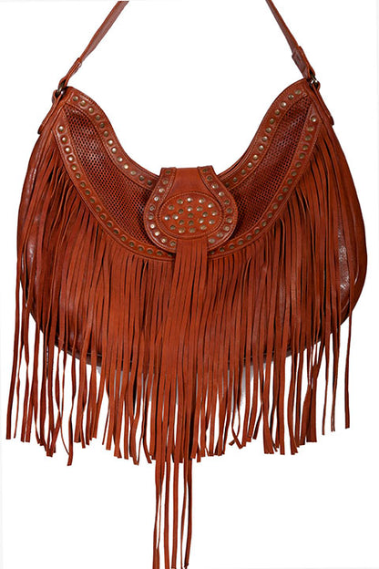 Scully Leather Fringe Studded Handbag