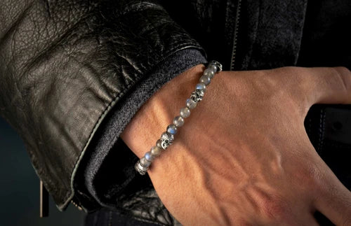 William Henry Beaded Crescent Bracelet With Sterling Silver & labradorite