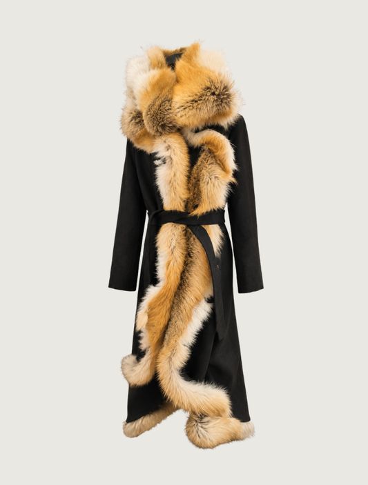 Pinto Ranch Black Alpaca Cashmere & Red Fox Coat