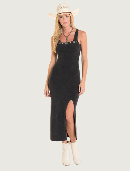 Rock & Roll Denim Conch Studded Rib Knit Dress