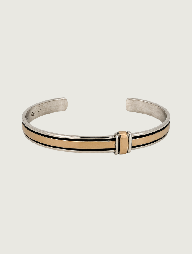 Herbert Begay sterling silver and 14K gold cuff bracelet with deep-carved detailing