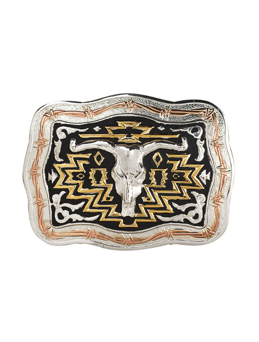 Crumrine Black & Gold Longhorn Skull Belt Buckle