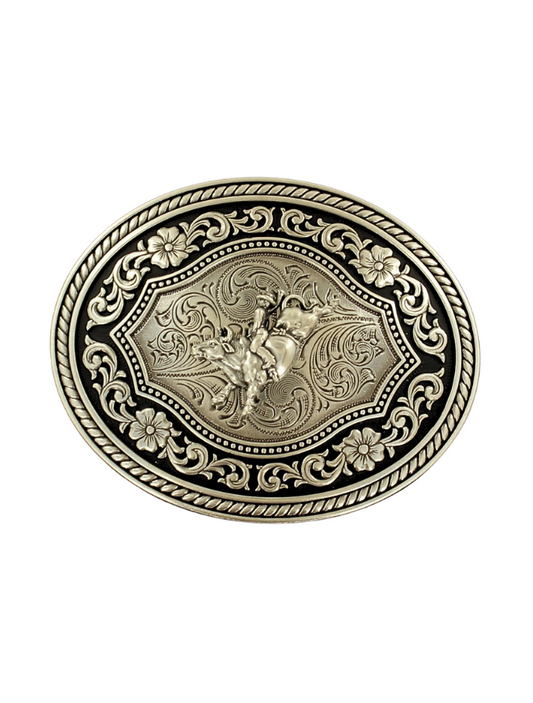 Nocona Antique Silver & Black Bull Rider Belt Buckle