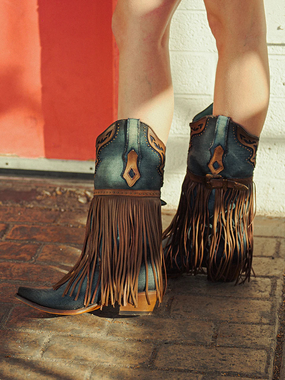 Corral Blue Denim Fringe Boots