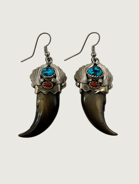Elaine Yazzie Sterling Silver Turquoise & Coral Earrings