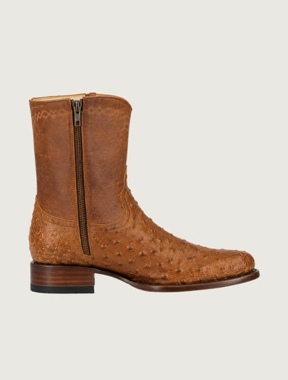 Horse Power Full Quill Ostrich Zip Cowboy Boots in Antique Saddle