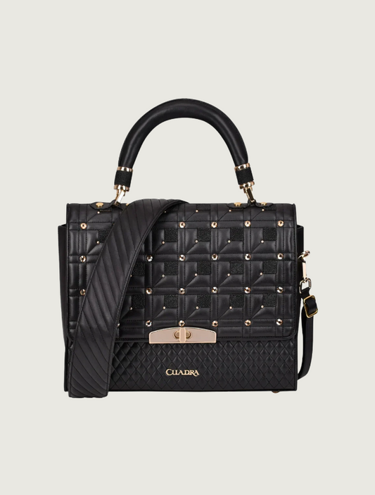 Cuadra Black Stingray & Crystal Quilted Top Handle Handbag