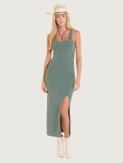 Rock & Roll Denim Conch Studded Rib Knit Dress