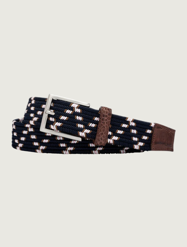 W. Kleinberg Hartford Stretch Belt with Croc Tabs and Brushed Nickel Buckle