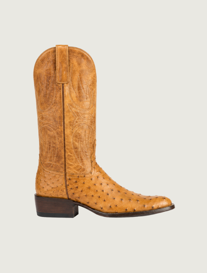Horse Power Full Quill Ostrich Cowboy Boots in Antique Saddle