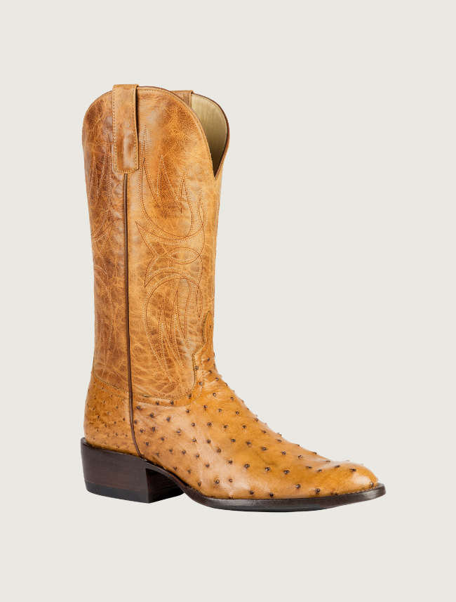 Horse Power Full Quill Ostrich Cowboy Boots in Antique Saddle