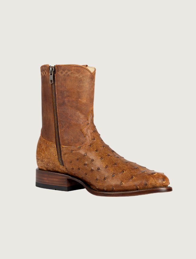 Horse Power Full Quill Ostrich Zip Cowboy Boots in Antique Saddle