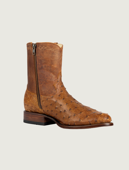 Horse Power Full Quill Ostrich Zip Cowboy Boots in Antique Saddle