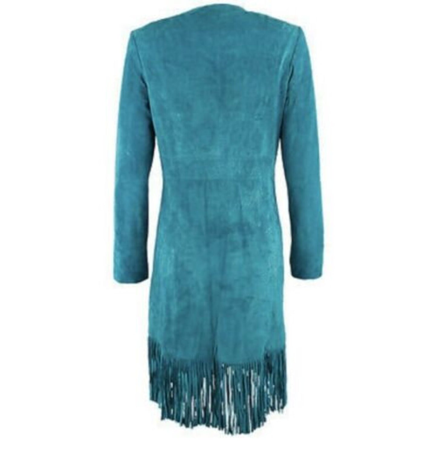 Mavericks Turquoise Boar Suede Fringe Maxi Coat