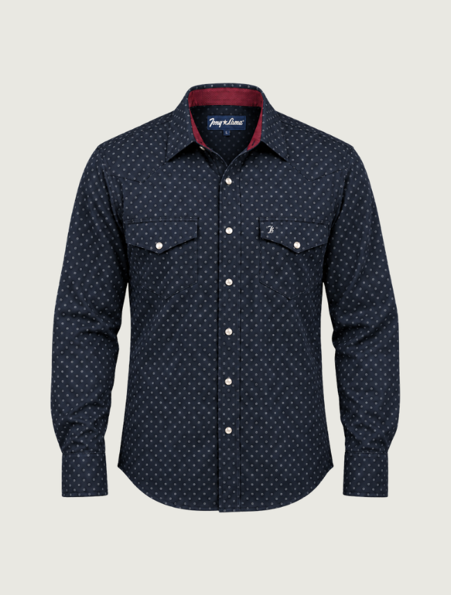Tony Lama Navy Floral Print Pearl Snap Western Shirt