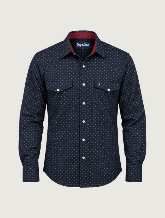 Tony Lama Navy Floral Print Pearl Snap Western Shirt