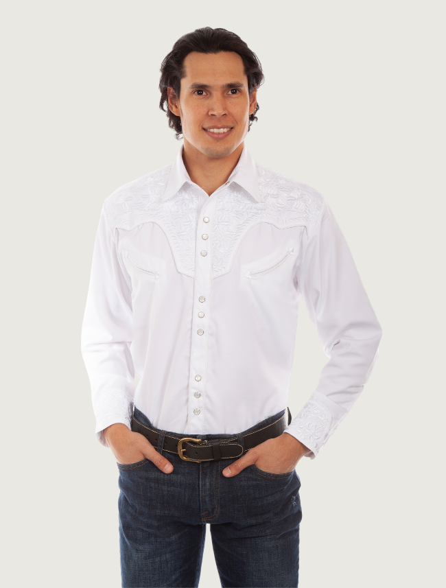 Scully Men's Floral Tooled Snap Front Shirt