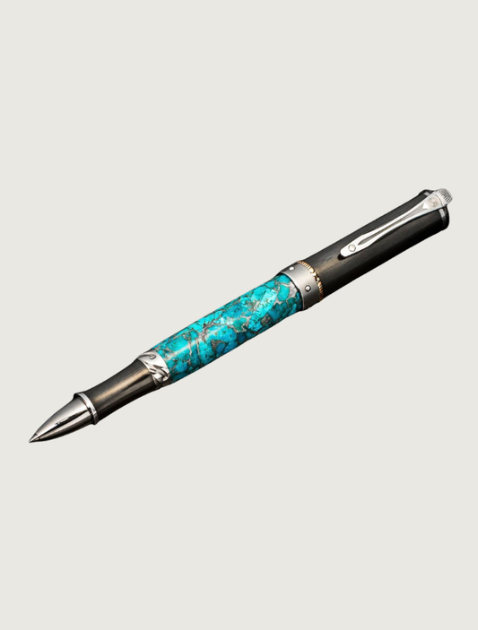 William Henry Titanium / Aluminum Barrel Pen with Kingman Turquoise and Diamond