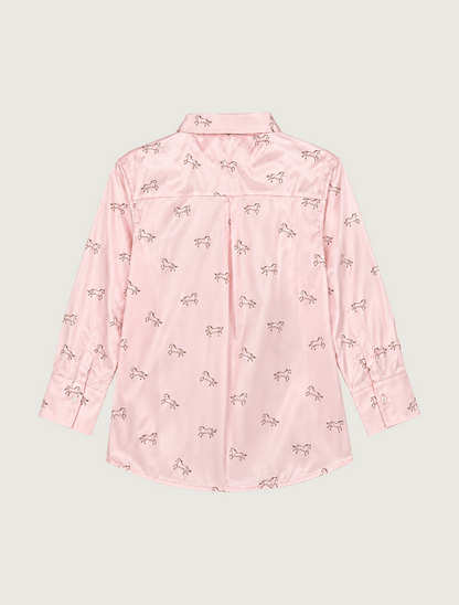 Mavericks Satin Horse Print Button-Up Shirt in Pink
