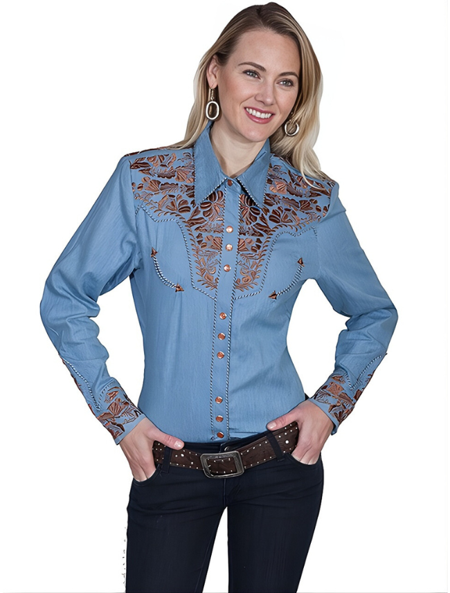 Scully Women's Floral Embroidered Snap Front Shirt
