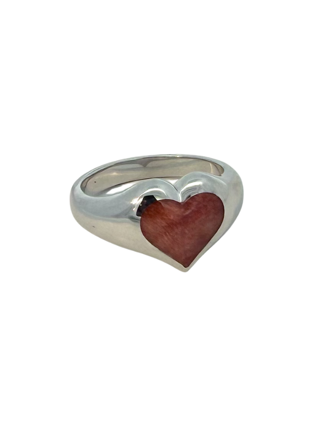 Kabana RP Sterling Silver & Red Spiny Oyster Heart Ring