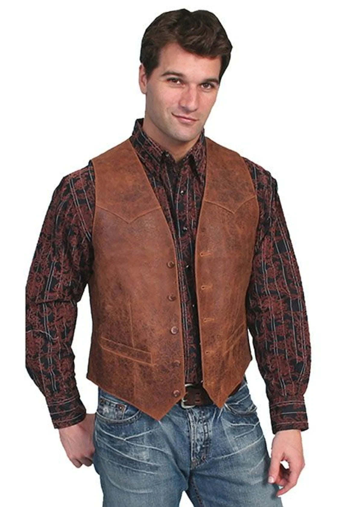 Mavericks Classic Western Leather Vest in Brown