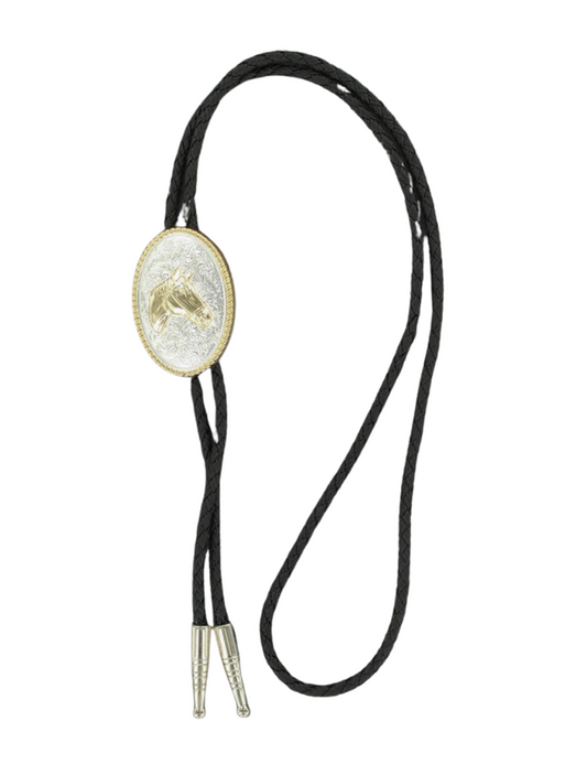Twister Double S Oval Silver and Gold Tone Horsehead Bolo