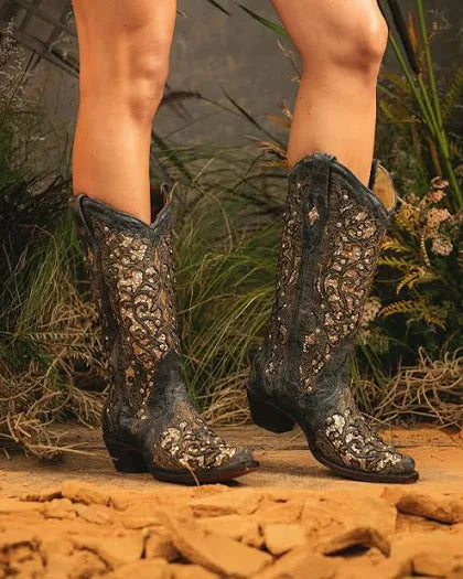 Corral Black Inlay Boots with Studs & Crystals