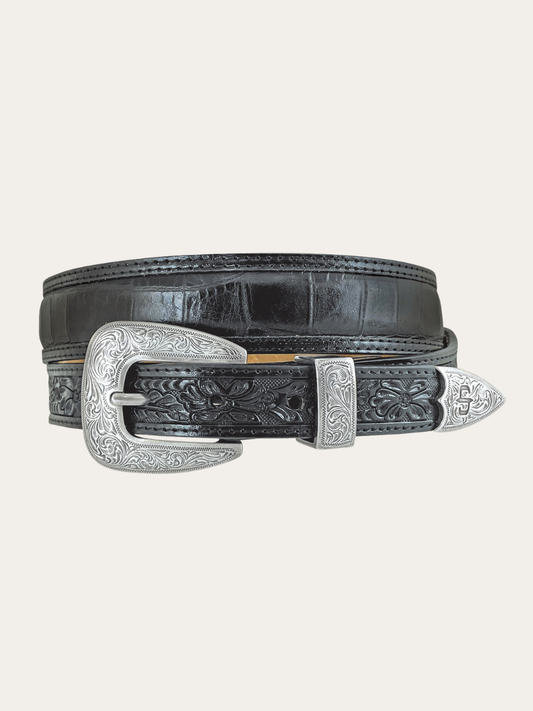 Stetson Men's Croco Print Tooled Tapered Belt in Black
