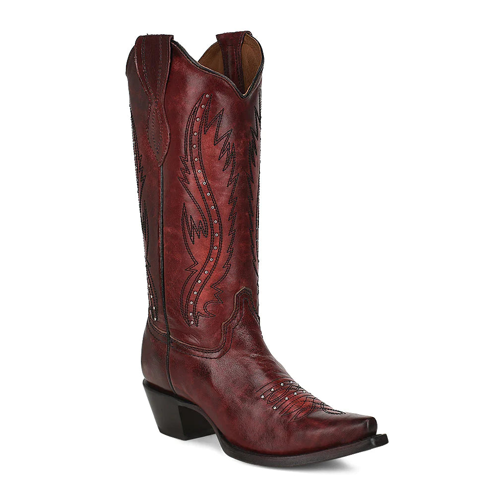 Corral Wine Embroidery & Studs Boots