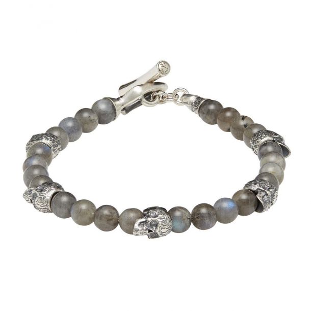 William Henry Beaded Crescent Bracelet With Sterling Silver & labradorite